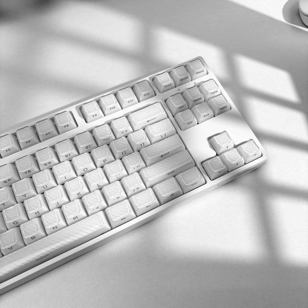 YMDK Demon Wave Blue, White, Pink, Purple Keycaps OEM Side-Printed 136 Key PC Shine Through for 61/64/68/84/87/96/108 Mechanical Keyboards