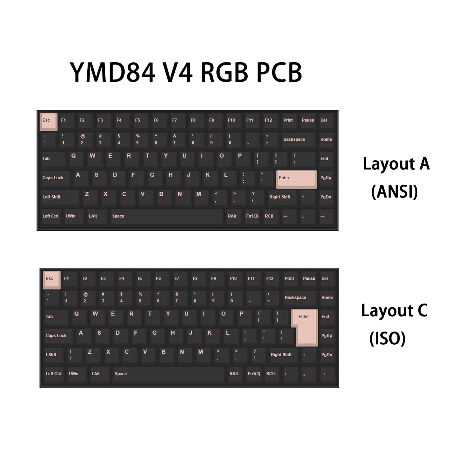 YMD75% YMD84 Wood RGB Kit(ANSI or ISO Layout North Facing VIA VIAL Fully Programmable)