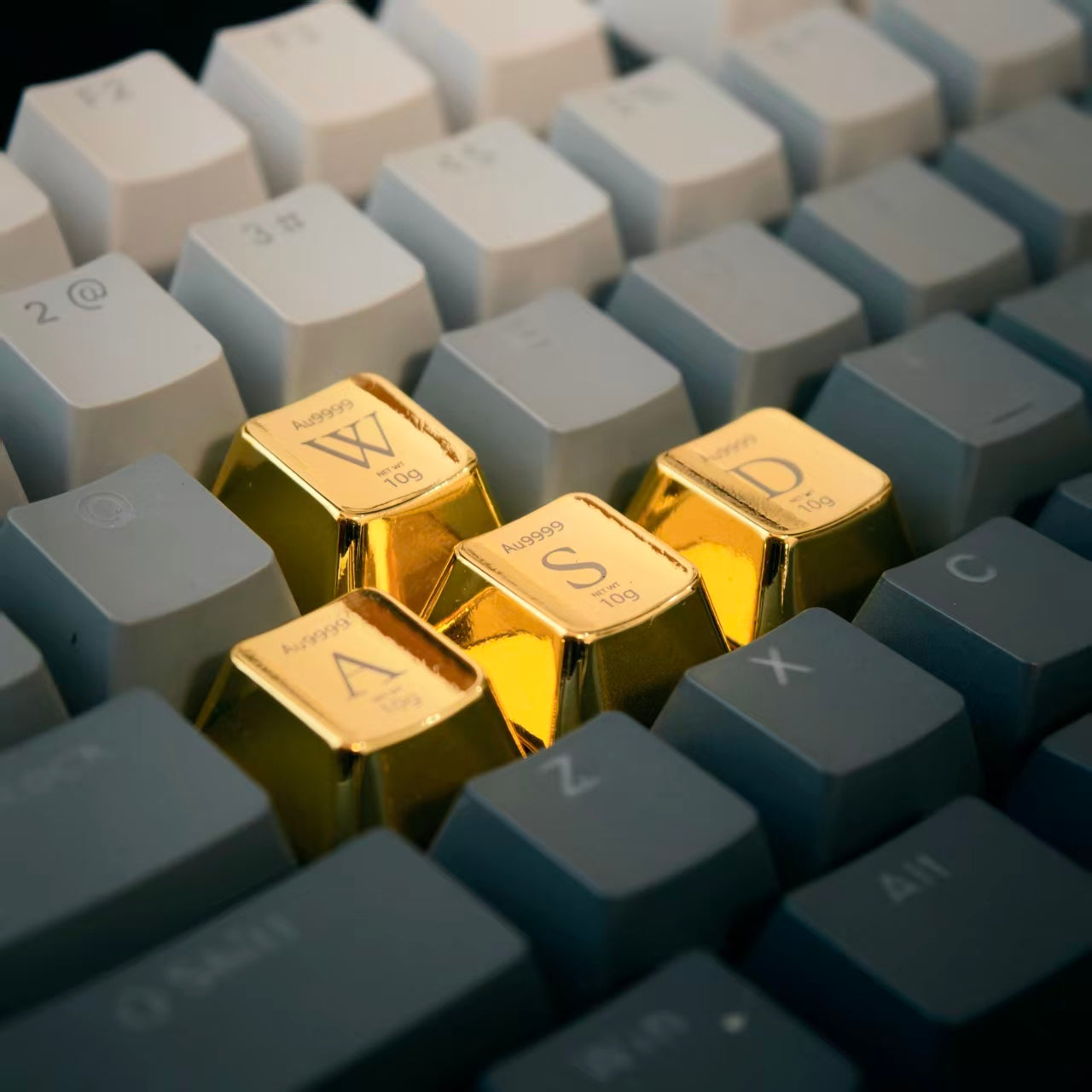YMDK Gold Zinc Alloy Electroplated Keycaps Personalized Custom Cherry R4 Keycaps for MX Mechanical Keyboards Arrow WASD Keys