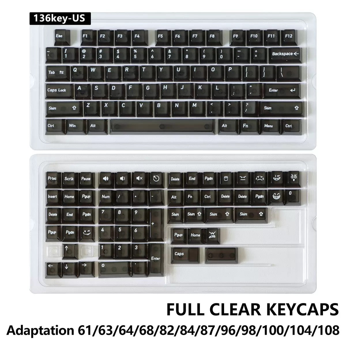 136 Keys English Korean Russian Japanese Shine Through PC Top Print Cherry Profile Color Keycaps for 61/68/84/104/108 MX Mechanical Keyboards