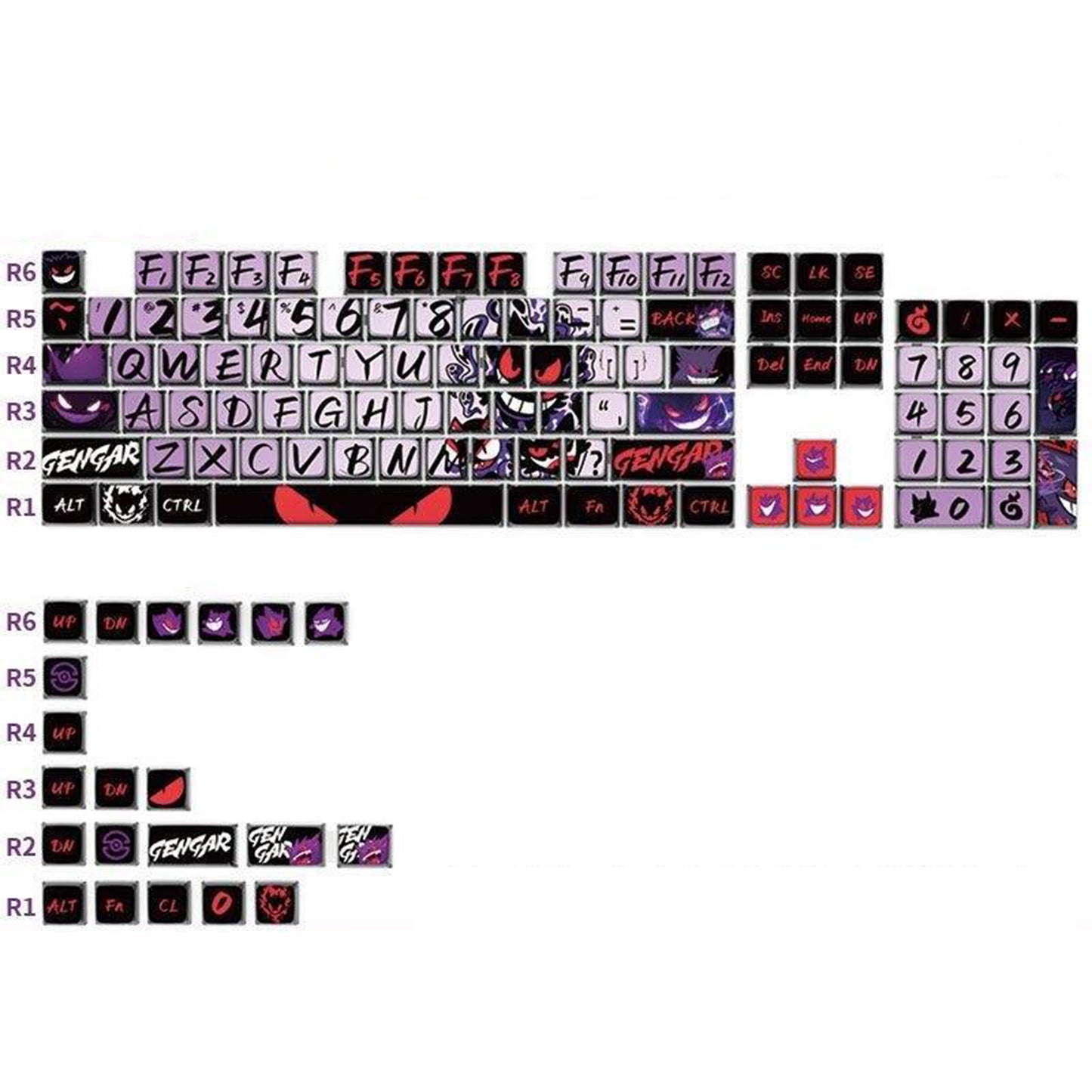 YMDK Gengar Cartoon Keycaps Translucent Full Set 125 keys PBT+PC Dye Sub Cool Custom Keycaps for MX Mechanical Keyboard