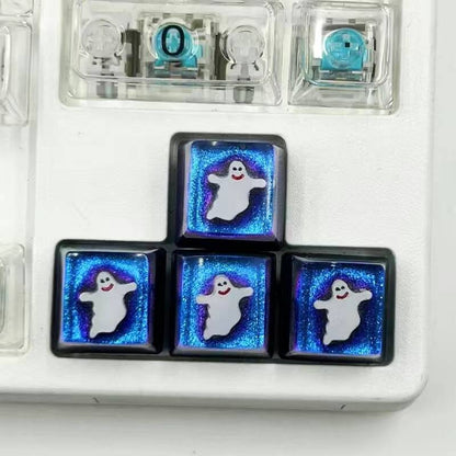 YMDK Halloween Pumpkin Bats Spiders Ghosts Personalized Keycap Graffiti Color Change Creative Key Cap Resin for Mechanical Keyboard