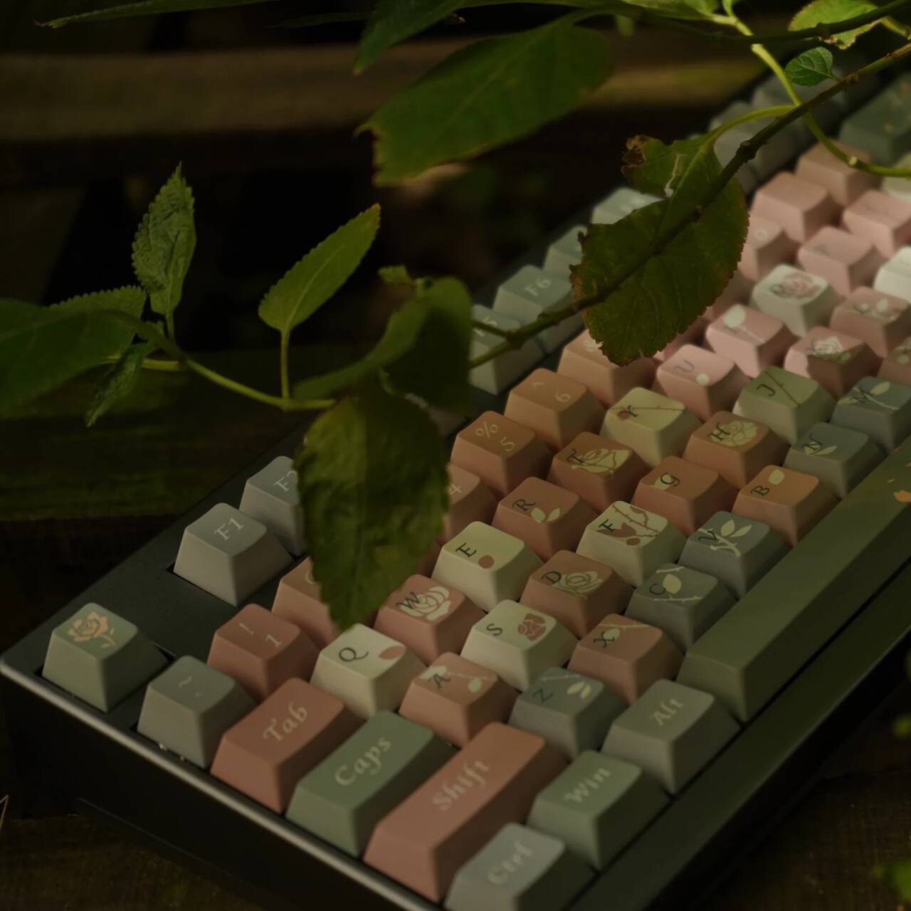 YMDK Old Testament Rose Theme Keycaps Full Set 129 Keys Cherry Profile PBT Dye Sub Keycap for MX Mechanical Keyboard