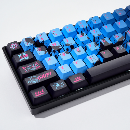 YMDK Black Blue Graffiti Keycaps Full Set 130 Keys Creative Cool Custom Keycaps Cherry Profile Dye Sub for MX Mechanical Keyboard