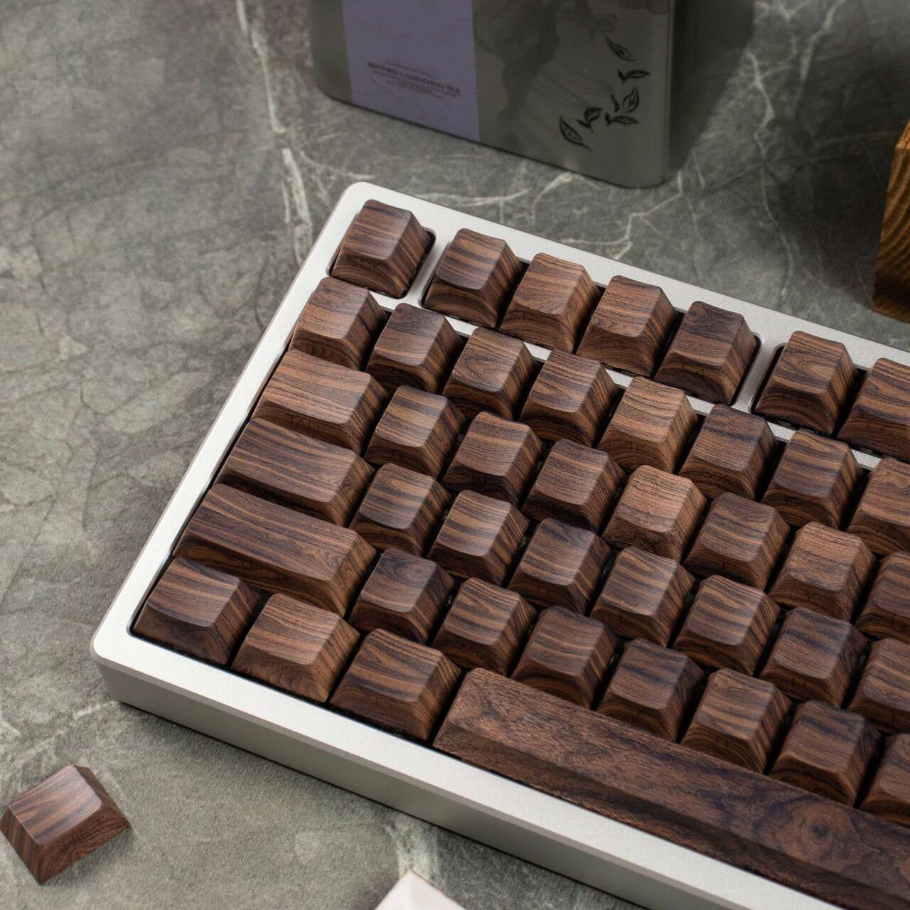 YMDK Walnut Keycaps Novel Creative Keycap 136 Keys Side Light Transmitting Key Cap PBT Dye Sub Cherry Profile for MX Mechanical Keyboard