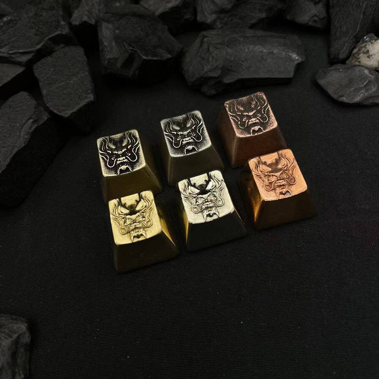 YMDK Dragon Totem Retro Glossy Personality Keycaps Metal Key Caps Cool Novel Creative Keycap for MX Mechanical Keyboard