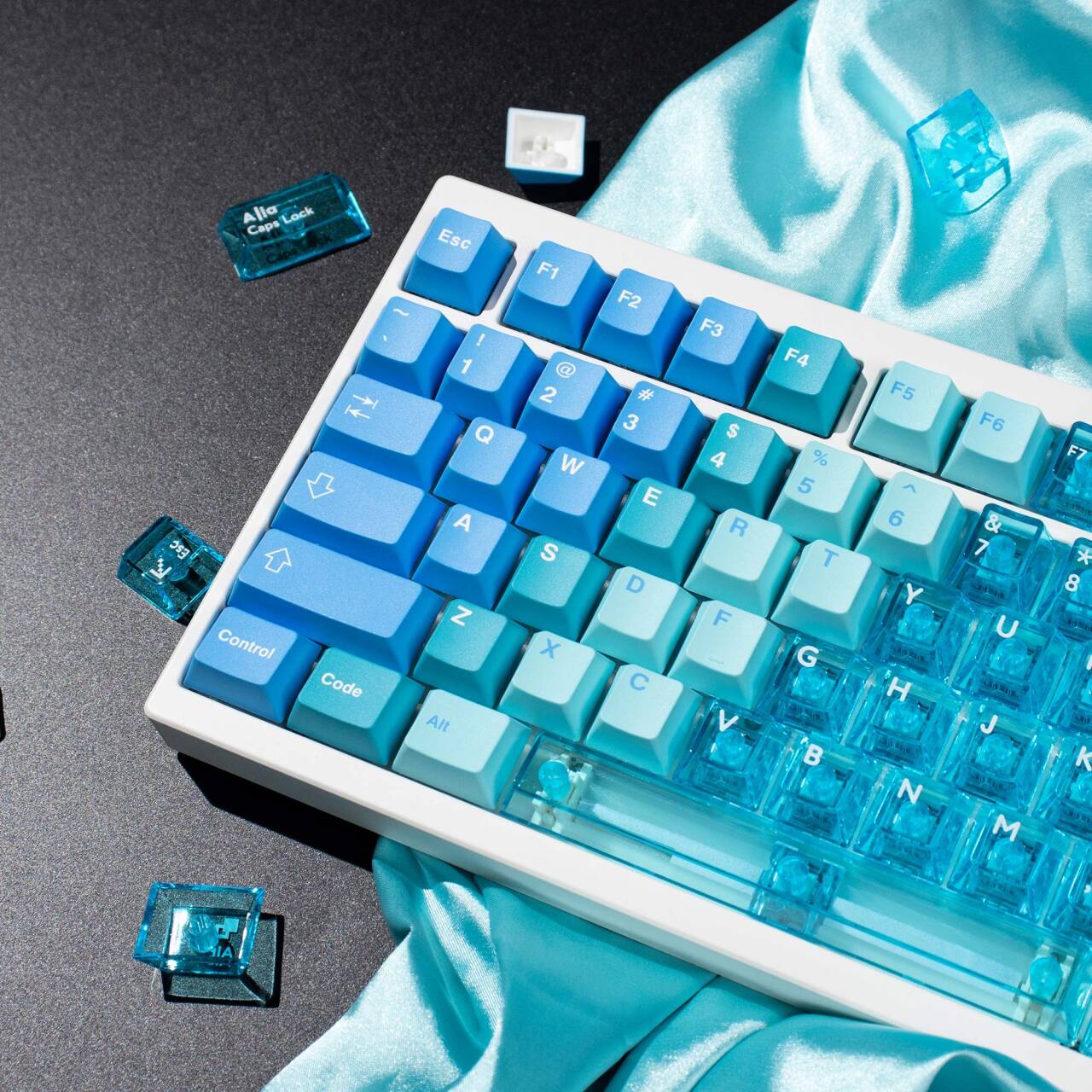 YMDK Hawaii Snow Mountain Full Set Keycaps 208 Keys PBT Dye Sub+PC Pad Printing Keycap Transparent Key Caps Cherry Profile for MX Mechanical Keyboard