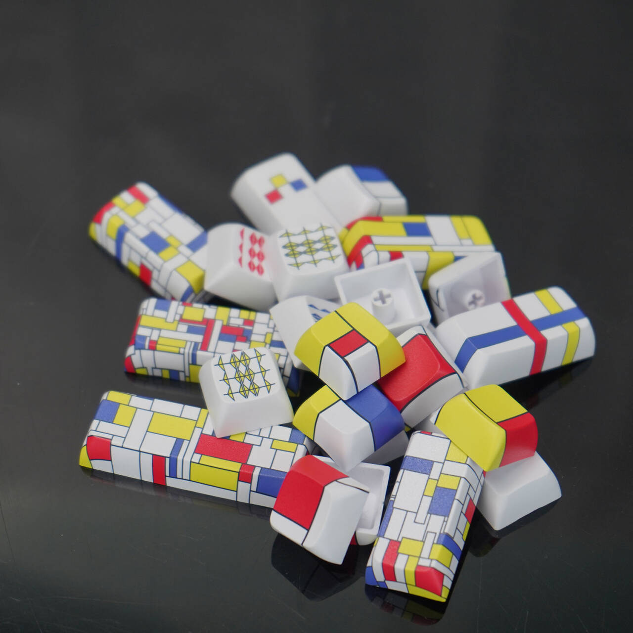 YMDK Mondrian Theme Keycaps Full Set 127 Keys XDA Profile PBT Dye Sub Keycap for MX Mechanical Keyboard