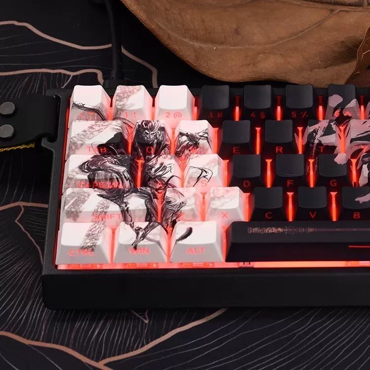 YMDK Wukong Monkey Theme Keycap 130 Key Side Print Light Transmitting PBT Dye Sublimation for Mechanical Keyboard