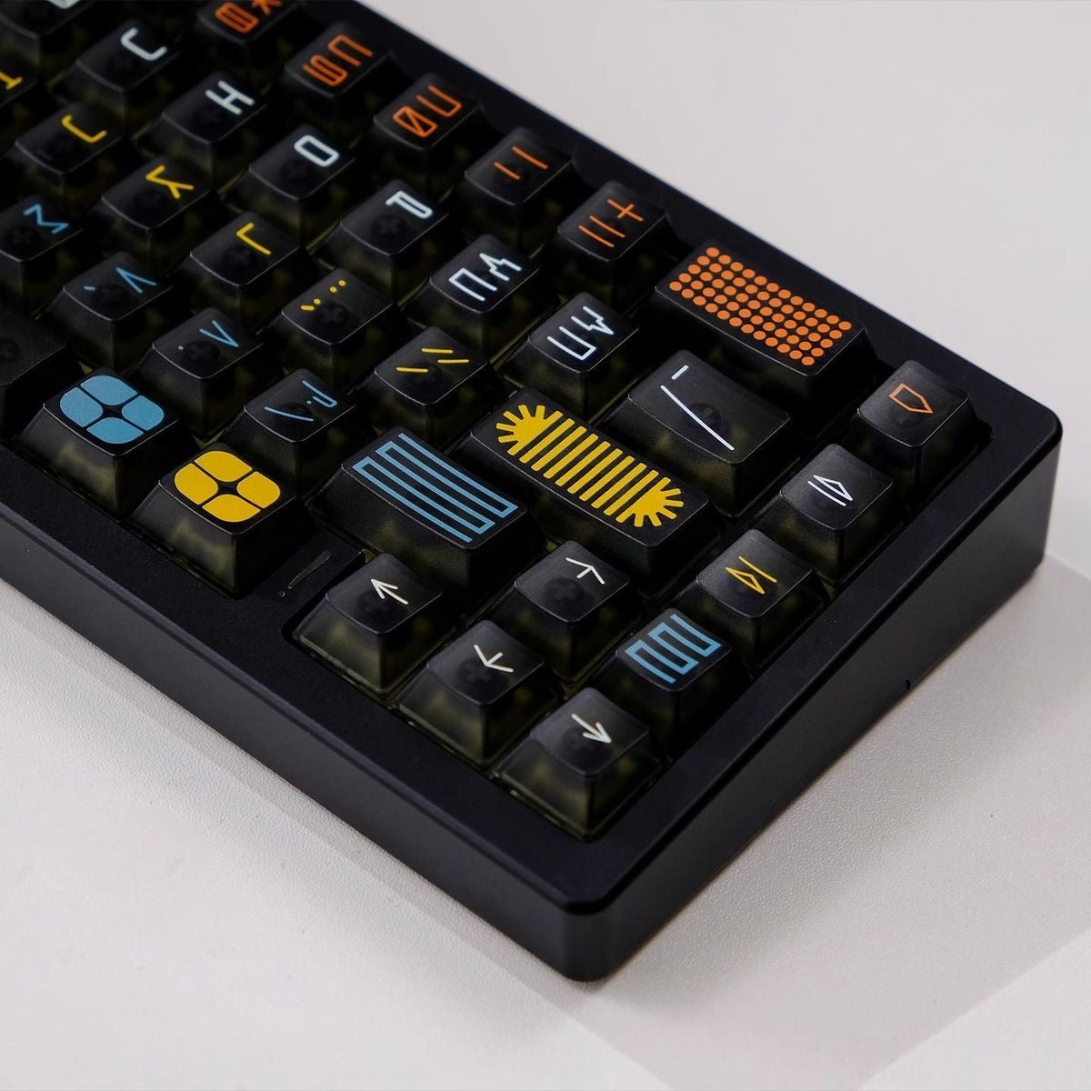 YMDK 122 Keys Exhibition Theme Five Sides Fog Keycaps Shine Through Cherry Profile PC UV Print Keycap for 61/64/68/75/84/87 MX Mechanical Keyboard