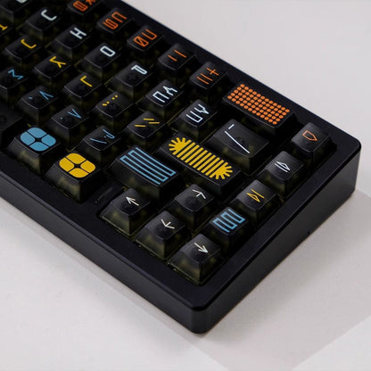 YMDK 122 Keys Exhibition Theme Five Sides Fog Keycaps Shine Through Cherry Profile PC UV Print Keycap for 61/64/68/75/84/87 MX Mechanical Keyboard