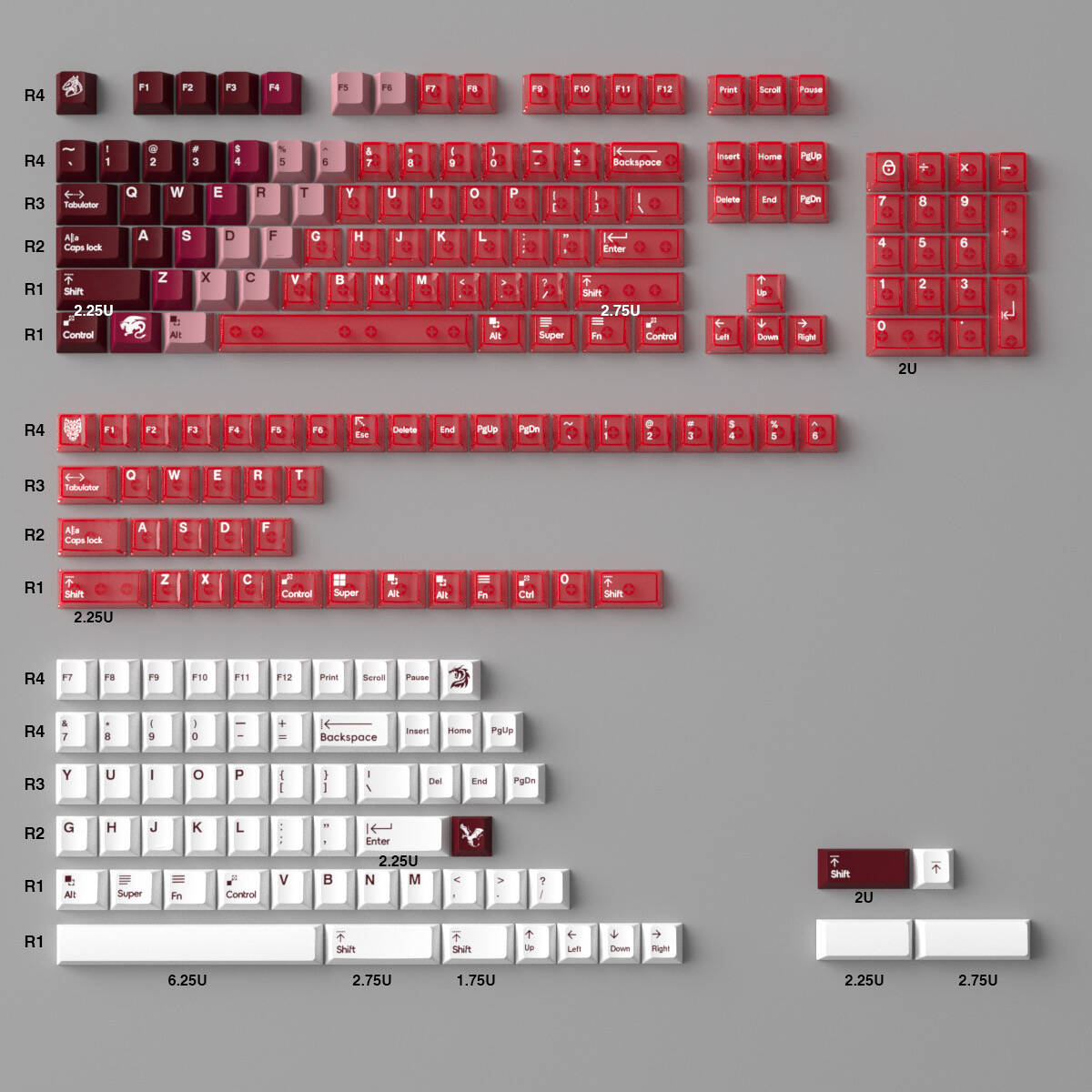 YMDK Hawaii Snow Mountain Full Set Keycaps 208 Keys PBT Dye Sub+PC Pad Printing Keycap Transparent Key Caps Cherry Profile for MX Mechanical Keyboard