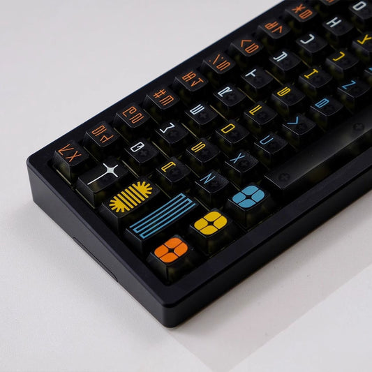 YMDK 122 Keys Exhibition Theme Five Sides Fog Keycaps Shine Through Cherry Profile PC UV Print Keycap for 61/64/68/75/84/87 MX Mechanical Keyboard