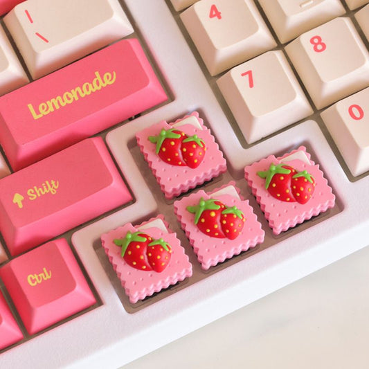 YMDK Strawberry Cookie Biscuit Keycaps 1pcs Pink Cute Resin Material Personalized Handmade Creativity Keycaps for MX Mechanical Keyboard