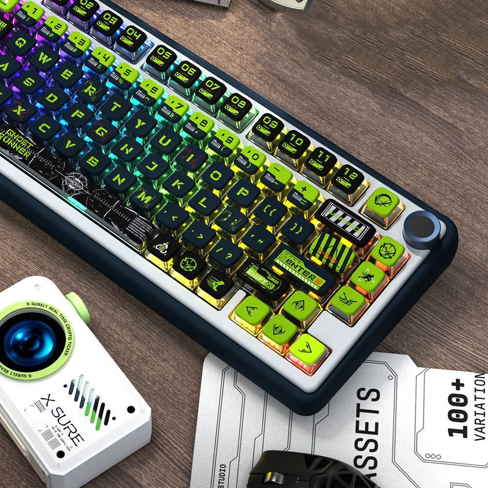 YMDK Ghost Runner 4-Side Shine Through PBT+PC Keycaps, Dye-Sub MSA Profile Custom Keycaps for 61/84/87/96/100/104/108 MX Mechanical Keyboards