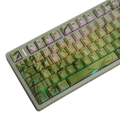 YMDK Bamboo Forest 132 keys Cherry Profile PBT Dye Sub Sidelit Keycaps Japanese, German, French, Spanish, and Russian for 61/84/87/104/108 MX Mechanical Keyboard
