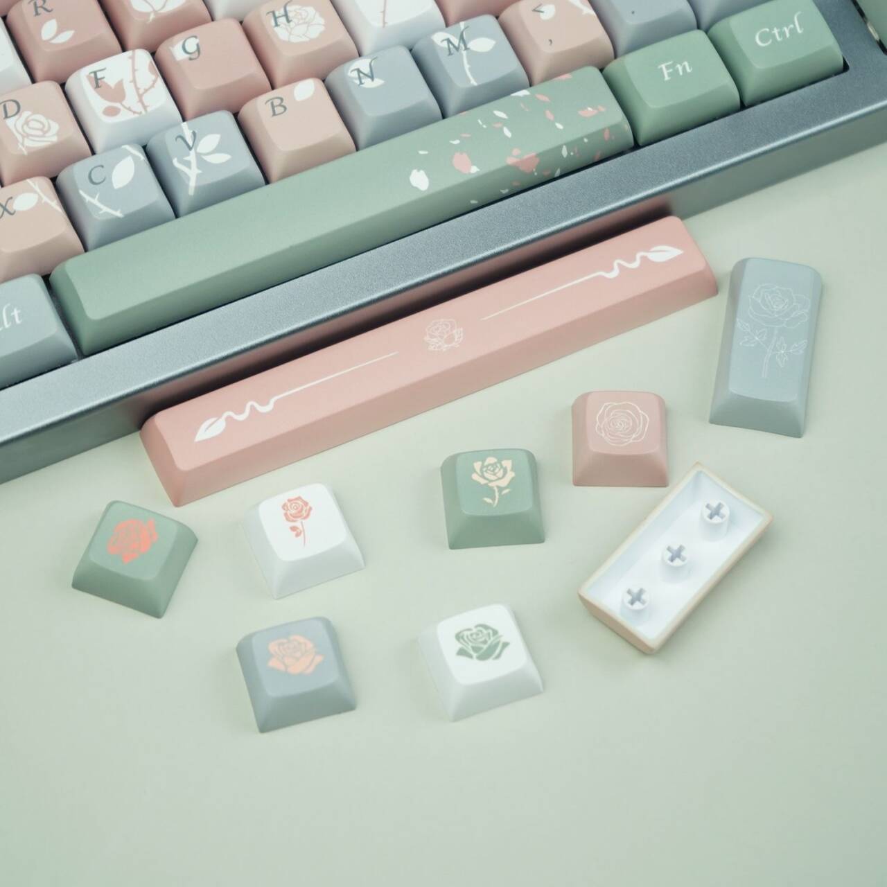 YMDK Old Testament Rose Theme Keycaps Full Set 122 Keys XDA Profile PBT Dye Sub Keycap for MX Mechanical Keyboard