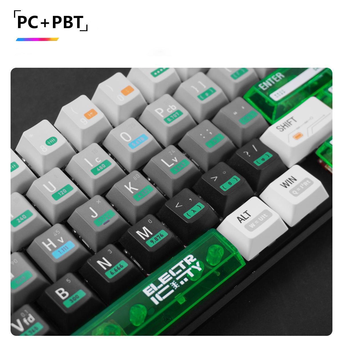 YMDK Chemistry 003 Keycaps Creative Green Transparent Element PBT PC Cherry Profile Dye Sub Keycap for 68 75 87 MX Mechanical Keyboard