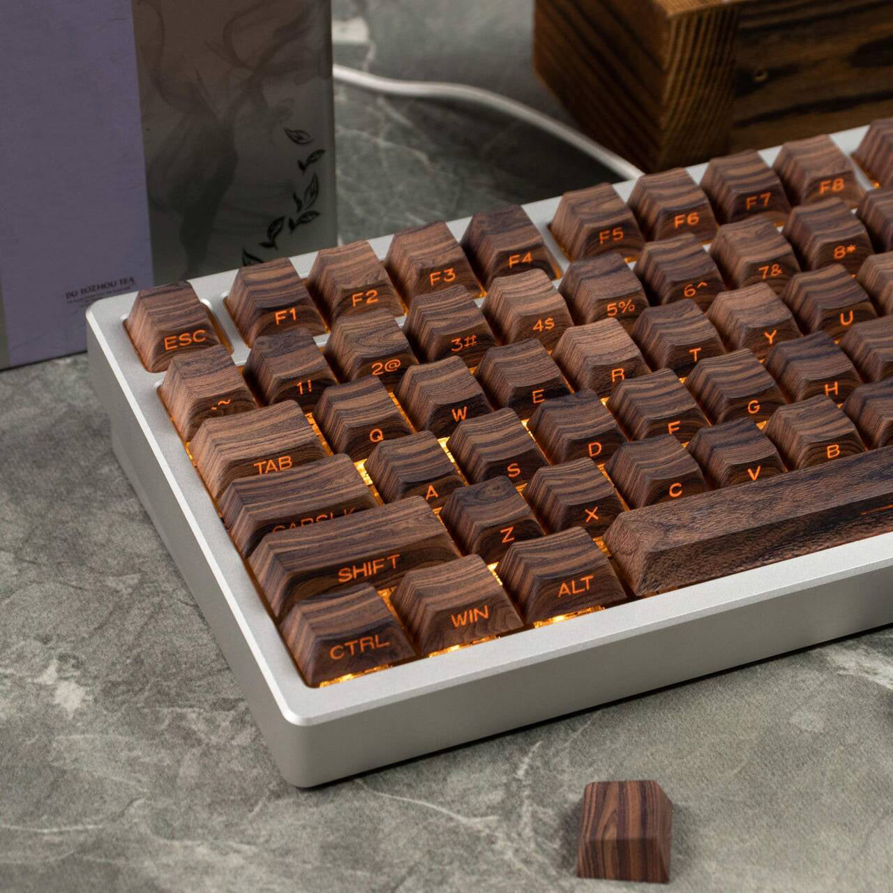 YMDK Walnut Keycaps Novel Creative Keycap 136 Keys Side Light Transmitting Key Cap PBT Dye Sub Cherry Profile for MX Mechanical Keyboard