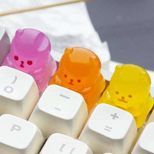 YMDK Gummy Bear Personalized Keycaps Cute Novel Decoration Translucent Resin Keycaps for Mechanical Keyboards