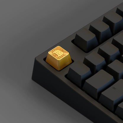 YMDK 1pcs Square Gold Coin Theme Keycap Personalized Electroplated Zinc Alloy 1u Keycaps for MX Mechanical Keyboard