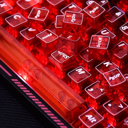 YMDK 121 Keys Red Transparent PC Shine Through Top Print Cherry Profile Keycaps for MX 61/64/68/84/87/100/104/108 Layout MX Mechanical Keyboard