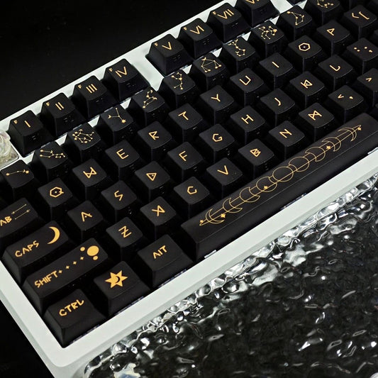 YMDK 126 Keys Star Trail Theme Black Gold Cherry Profile PBT Sidelit Dye Sub Keycaps for 61/64/68/84/87/96/108 MX Mechanical Keyboard
