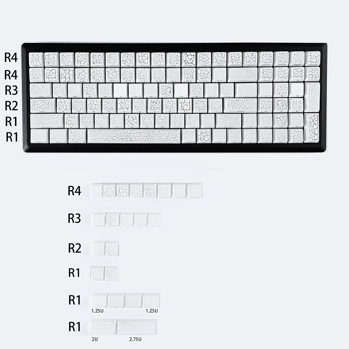 YMDK Ice Crack Shine Through Keycaps 123 Side Print PC MDA Profile Cool Creative Custom Keycap for 60 75 100% MX Mechanical Keyboard