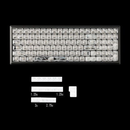 YMDK Transparent Diamond Keycaps Crystal Clear Key Caps 114 Pcs Unengraved PC for 68/75/87/98/104/108 MX Mechanical Keyboard