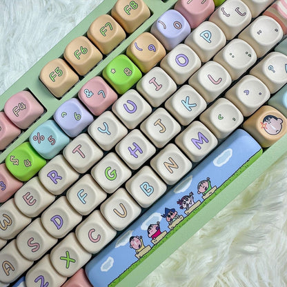 YMDK Crayon Cute Cartoon Anime Naughty 118keys Keycap MOA Profile 5 Sides Dye Sub PBT High-value Keycaps for 61/68/75/87/96/100/104/108 MX Mechanical Keyboard
