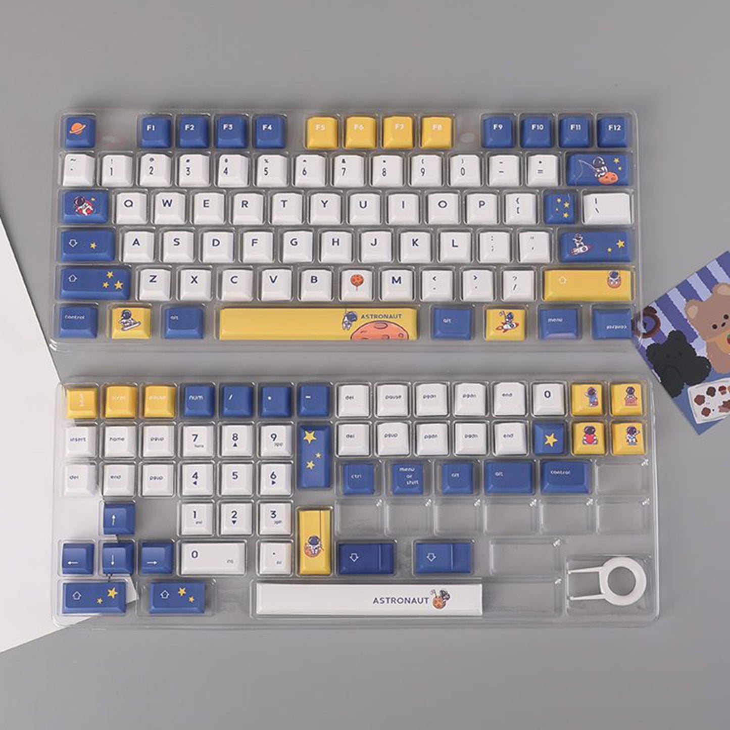 YMDK 130 Keys Astronaut Theme Keycaps PBT Cherry Profile 5 Sides Dye Sublimation Top Print Key cap Cute Custom Keycap for 61/64/68/84/87/96/104/108 MX Mechanical Keyboard