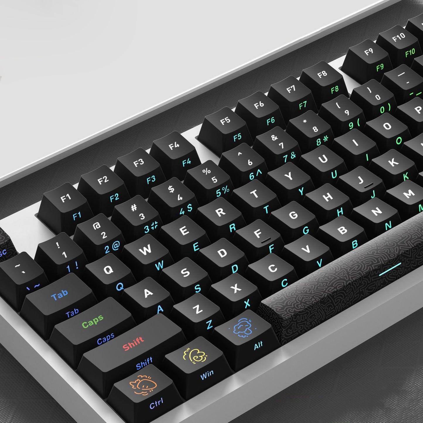 YMDK Graffiti Black Color 128 Keycaps Sidelit Cherry Profile PBT Dye-Sub Keycap for 61/84/87/104/108 MX Mechanical Keyboards