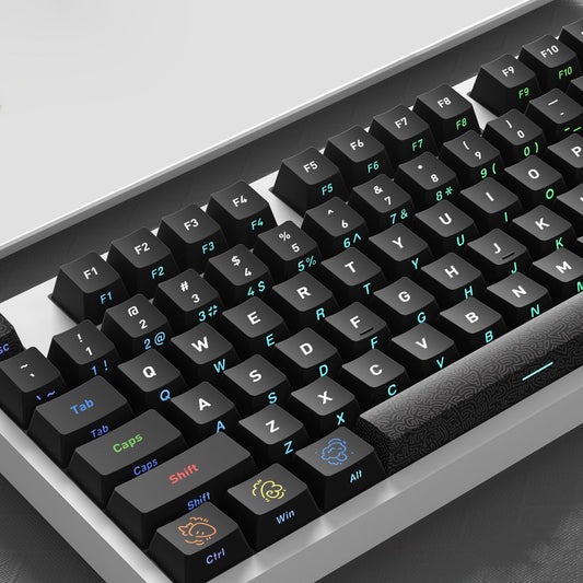 YMDK Graffiti Black Color 128 Keycaps Sidelit Cherry Profile PBT Dye-Sub Keycap for 61/84/87/104/108 MX Mechanical Keyboards