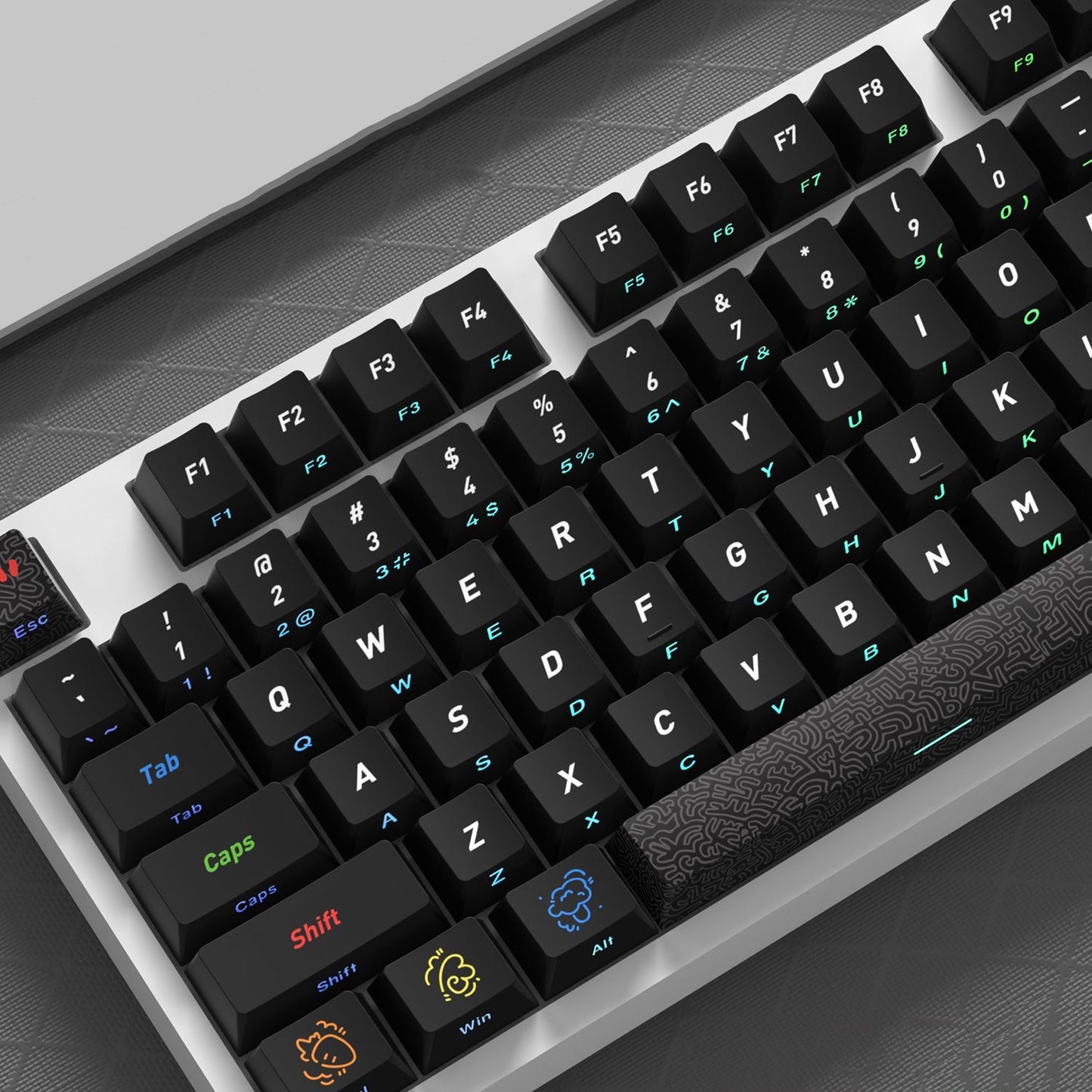 YMDK Graffiti Black Color 128 Keycaps Sidelit Cherry Profile PBT Dye-Sub Keycap for 61/84/87/104/108 MX Mechanical Keyboards