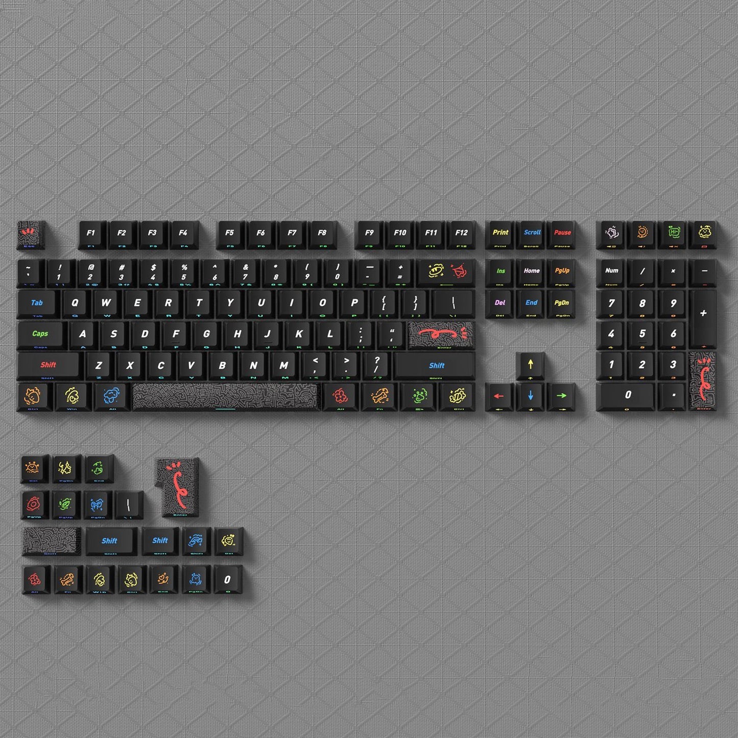 YMDK Graffiti Black Color 128 Keycaps Sidelit Cherry Profile PBT Dye-Sub Keycap for 61/84/87/104/108 MX Mechanical Keyboards