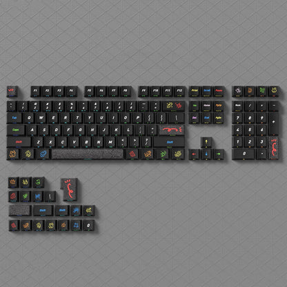 YMDK Graffiti Black Color 128 Keycaps Sidelit Cherry Profile PBT Dye-Sub Keycap for 61/84/87/104/108 MX Mechanical Keyboards
