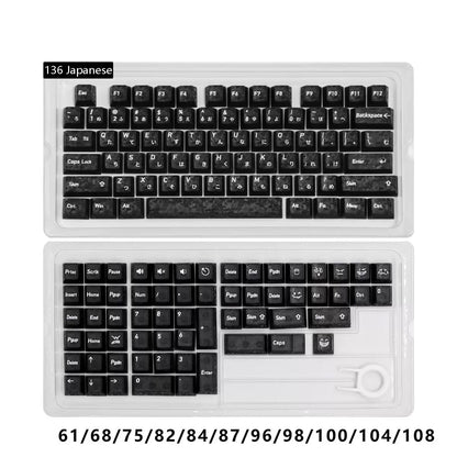 YMDK 136 Keys Carbon Fiber Texture Keycap Black White UV Top Print Shine Through Cherrry Profile Keycaps for MX Mechanical Keyboards(English Korean Russian Japanese)