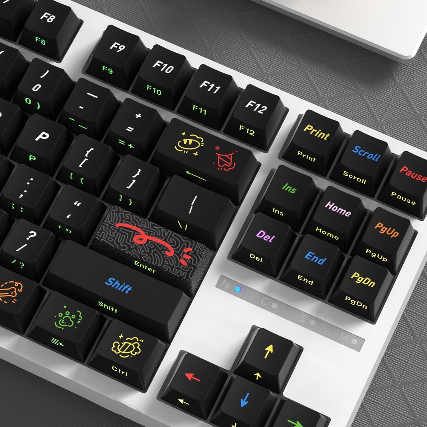 YMDK Graffiti Black Color 128 Keycaps Sidelit Cherry Profile PBT Dye-Sub Keycap for 61/84/87/104/108 MX Mechanical Keyboards