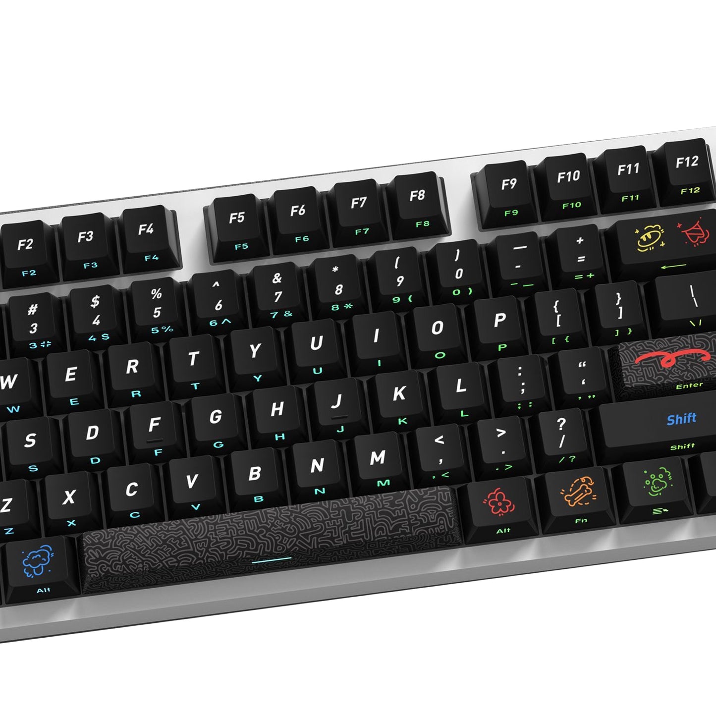 YMDK Graffiti Black Color 128 Keycaps Sidelit Cherry Profile PBT Dye-Sub Keycap for 61/84/87/104/108 MX Mechanical Keyboards