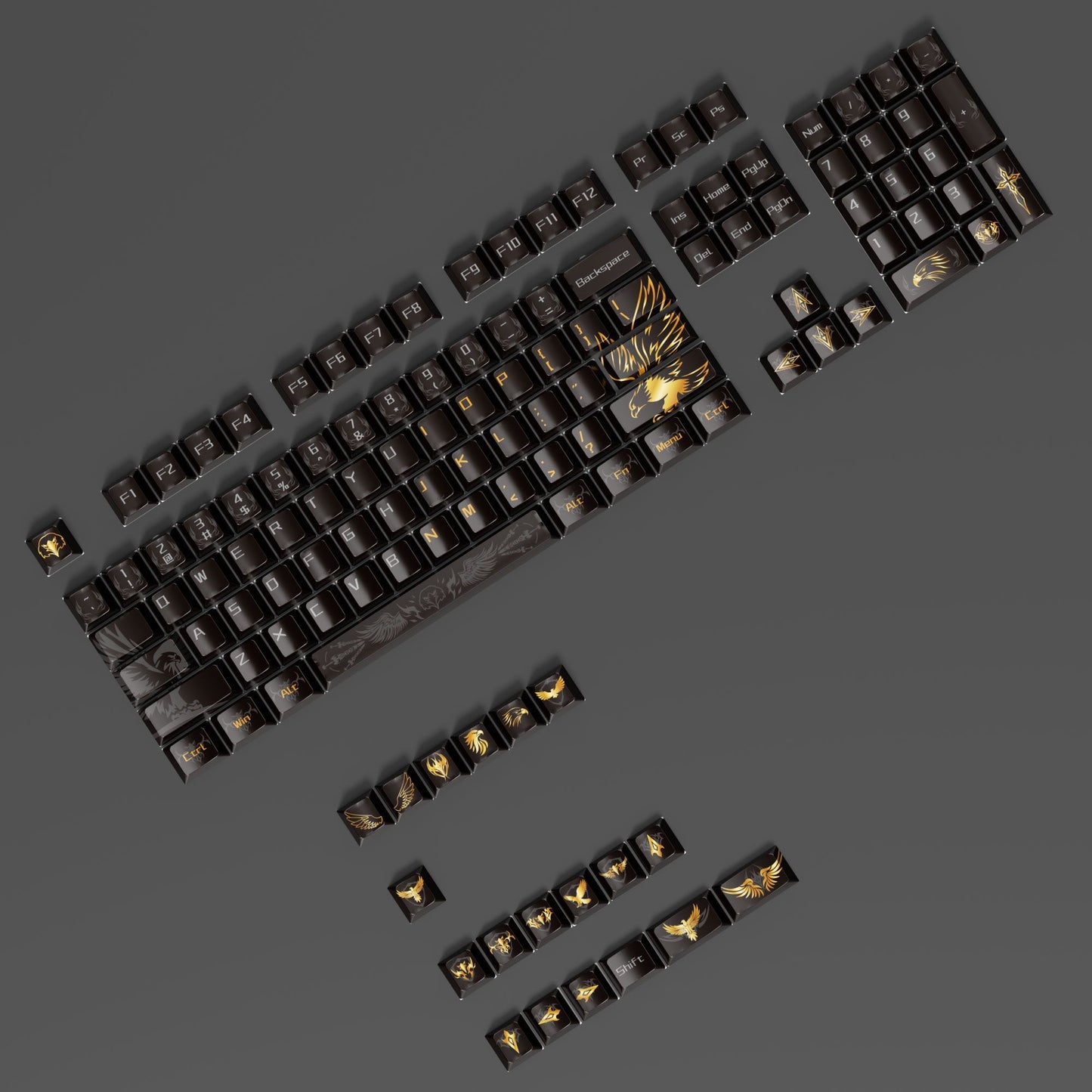 YMDK Black Eagle Theme Keycap Set 132 Keys, Cherry Profile PBT Dye-Sub, Cool Creative Custom Keycaps for 61/64/68/84/87/96/108 MX Mechanical Keyboard