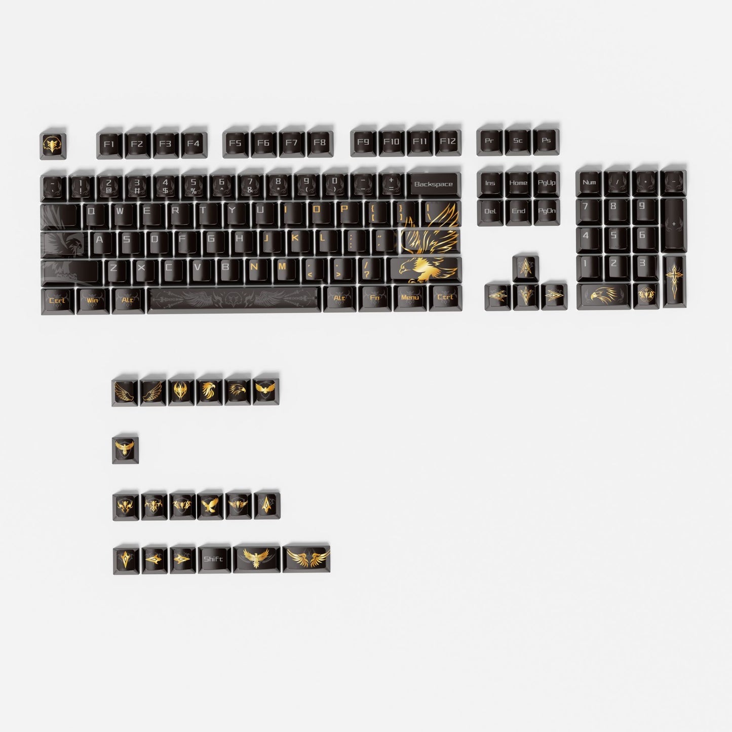 YMDK Black Eagle Theme Keycap Set 132 Keys, Cherry Profile PBT Dye-Sub, Cool Creative Custom Keycaps for 61/64/68/84/87/96/108 MX Mechanical Keyboard