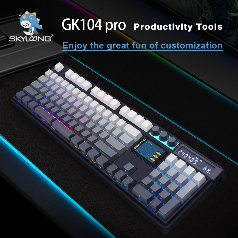 GK104 Pro Full-Size 3-Mode Wireless Mechanical Keyboard with 2.0 Screen 3 Knobs Hot-Swappable Side-Engraved PBT keycaps GK104Pro Fully Assembly Keyboard