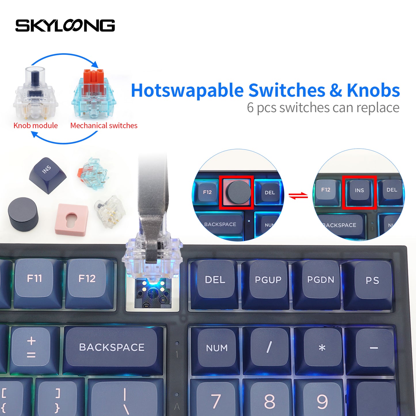 GK980 Aluminum Triple-Mode 4 Knobs Gasket RGB Hot Swappable  Bluetooth 2.4G Mechanical Keyboard Kit（Macro Programmable）