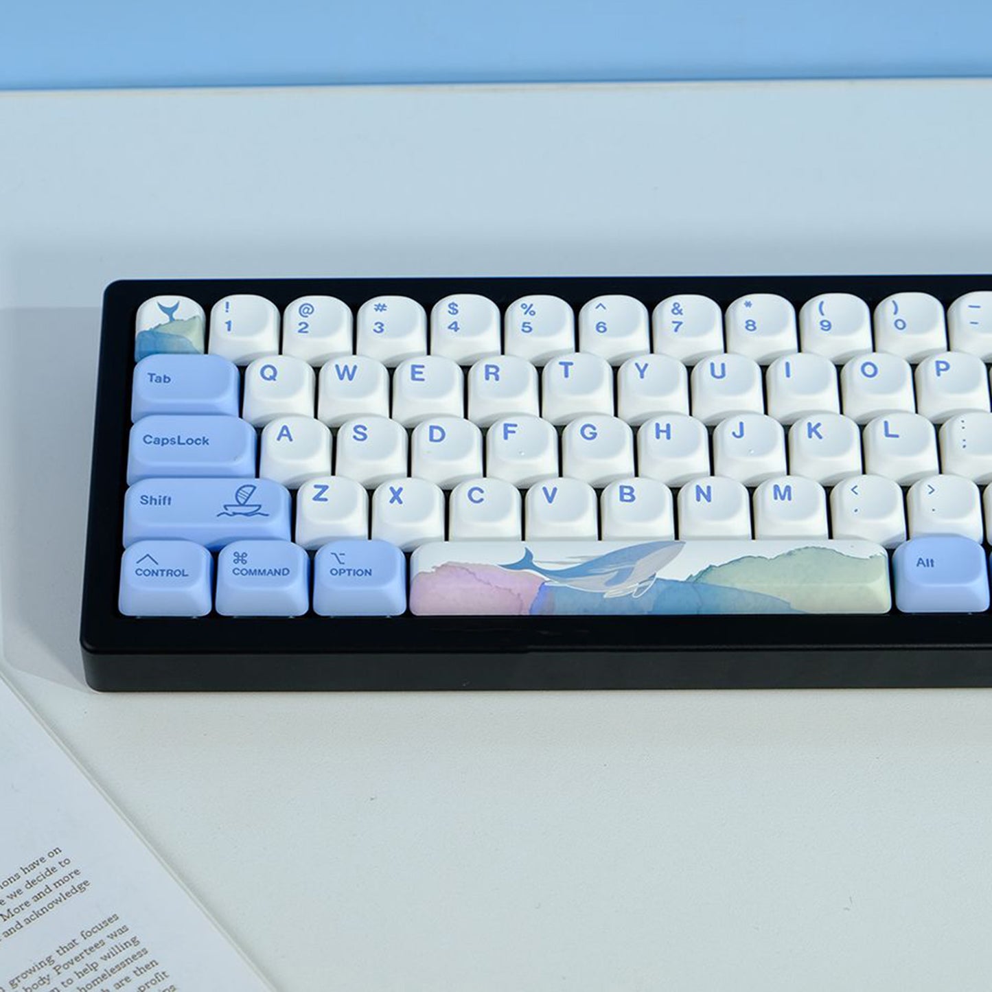 YMDK Cute Ocean Blue Theme 135 Keys English Korean Russian PBT Dye Sub Similar to MOA Keycap for 61/84/87/108 MX Mechanical Keyboard