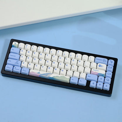 YMDK Cute Ocean Blue Theme 135 Keys English Korean Russian PBT Dye Sub Similar to MOA Keycap for 61/84/87/108 MX Mechanical Keyboard