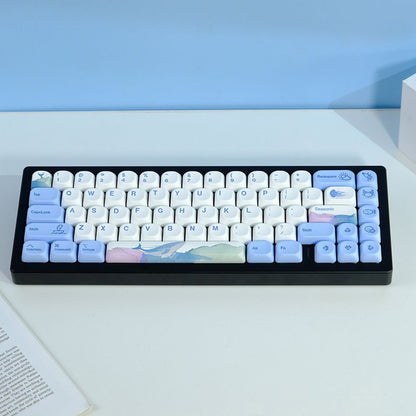 YMDK Cute Ocean Blue Theme 135 Keys English Korean Russian PBT Dye Sub Similar to MOA Keycap for 61/84/87/108 MX Mechanical Keyboard