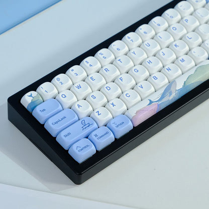 YMDK Cute Ocean Blue Theme 135 Keys English Korean Russian PBT Dye Sub Similar to MOA Keycap for 61/84/87/108 MX Mechanical Keyboard
