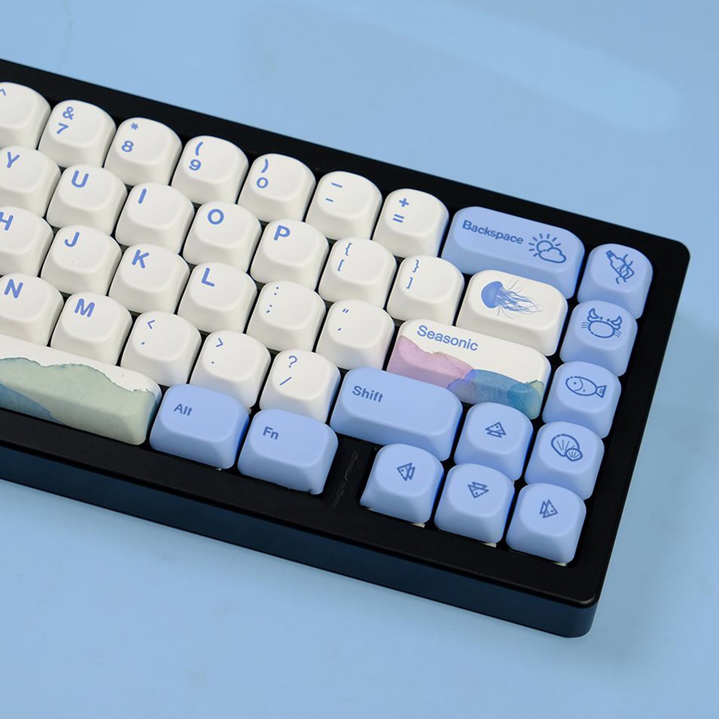 YMDK Cute Ocean Blue Theme 135 Keys English Korean Russian PBT Dye Sub Similar to MOA Keycap for 61/84/87/108 MX Mechanical Keyboard