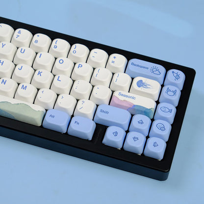 YMDK Cute Ocean Blue Theme 135 Keys English Korean Russian PBT Dye Sub Similar to MOA Keycap for 61/84/87/108 MX Mechanical Keyboard