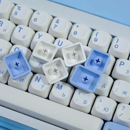 YMDK Cute Ocean Blue Theme 135 Keys English Korean Russian PBT Dye Sub Similar to MOA Keycap for 61/84/87/108 MX Mechanical Keyboard